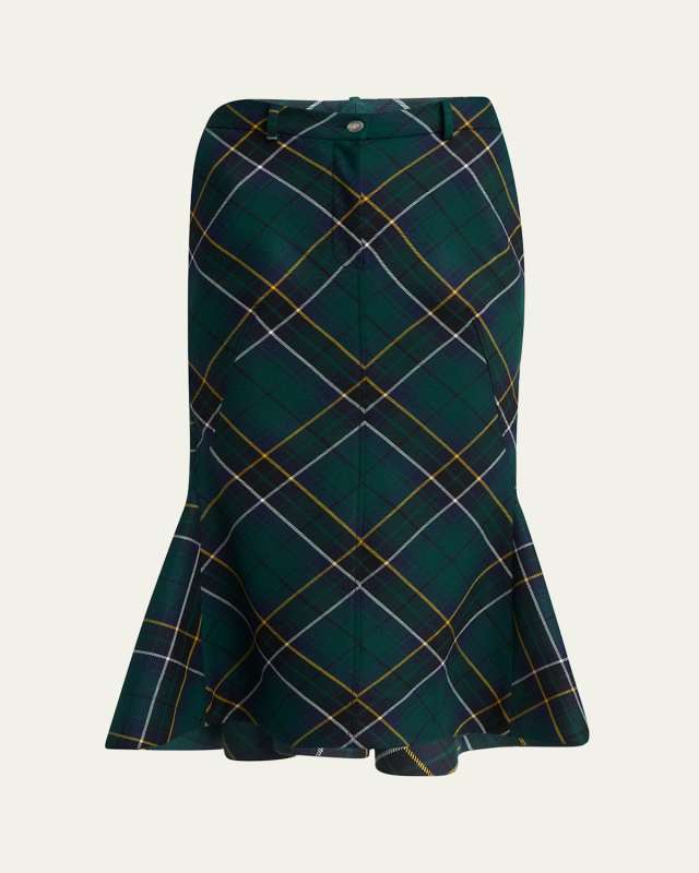 Tartan-Print Fit-&-Flare Midi Skirt